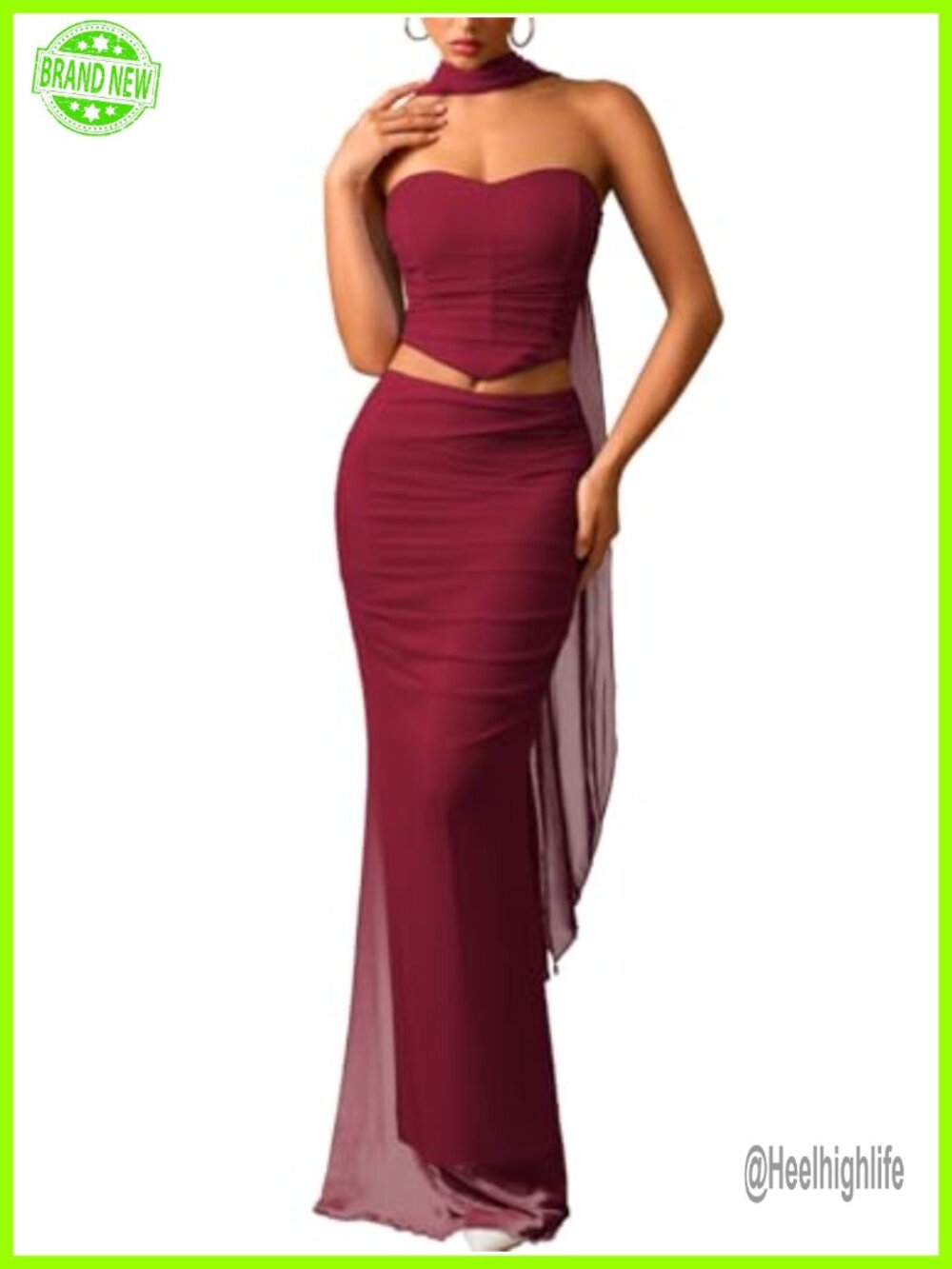 ChiaoLezhee Scarf Corset Skirt Set Two Piece Semi Formal Dress Wedding Guest